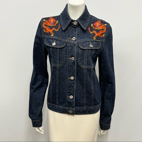 J&ANS Dolce & Gabbana Jean Jacket Blue Embroidered DRAGON On Each Shoulder Small - Picture 1 of 10